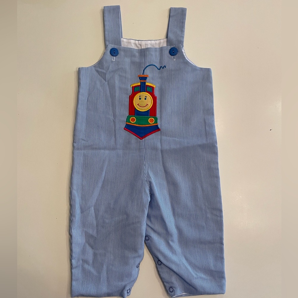 Mulberry Street Embroidered Train Overalls 12 month